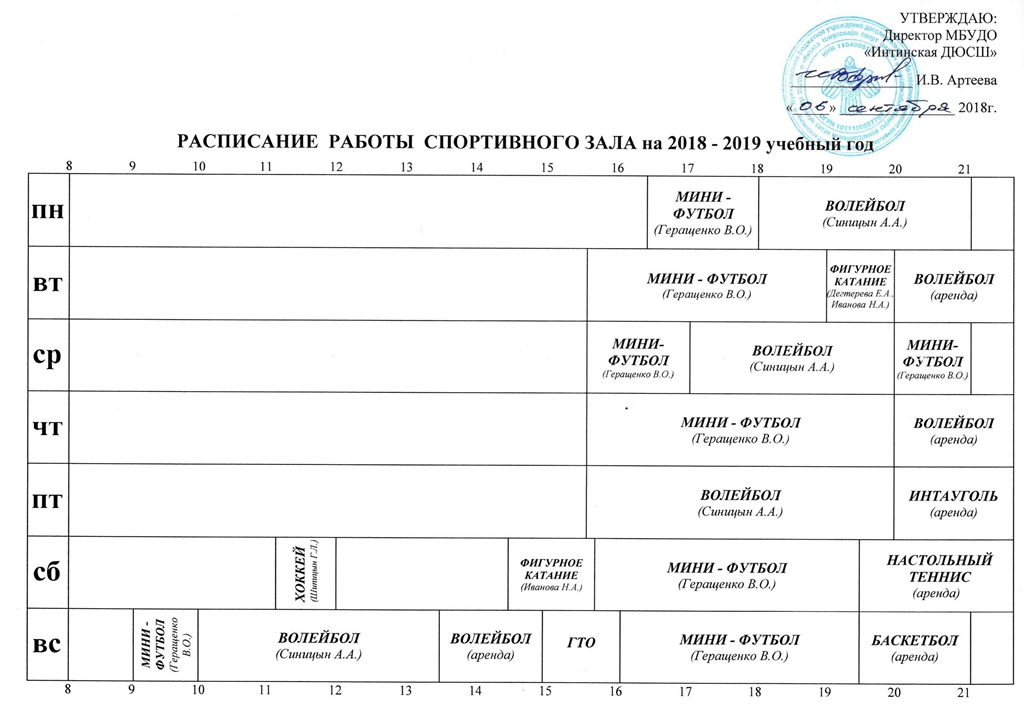  работы спортивного зала на 2018 2019 год