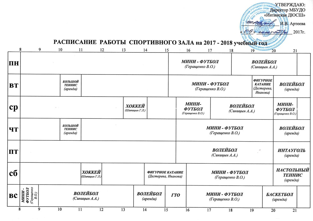 расписание спортивного зала