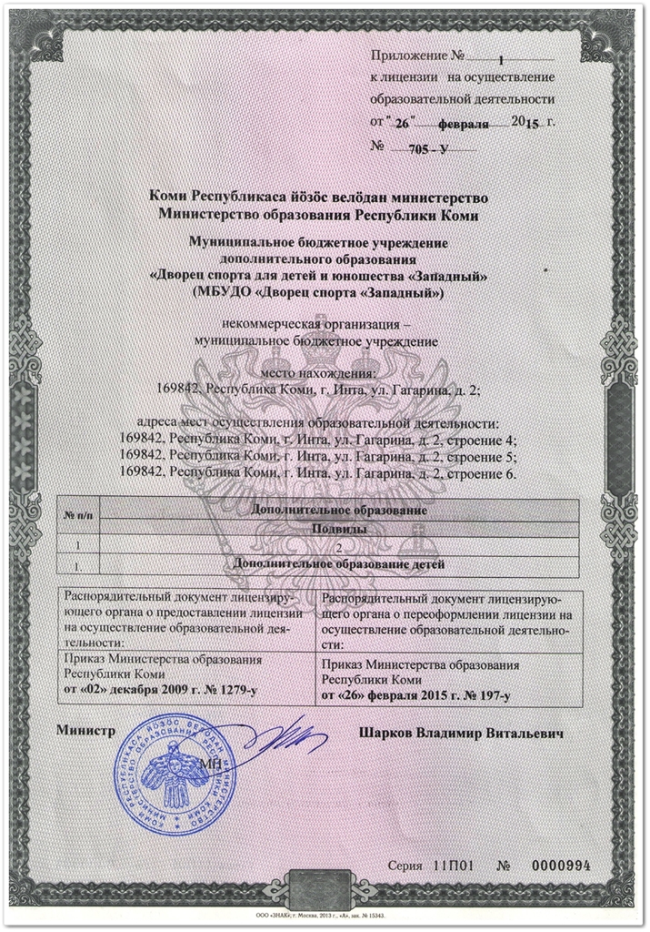 Приложение к лицензии 2015
